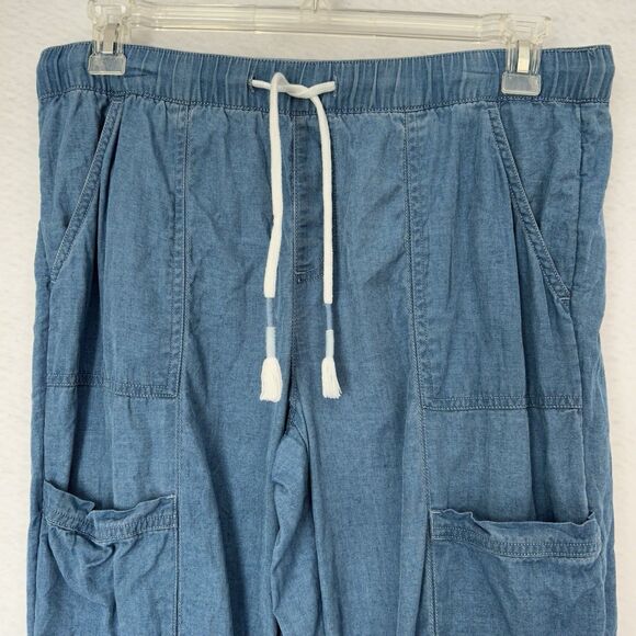Nicole Miller Pants Women L Chambray Denim Pullon Pockets Jogger Casual Weekend - Picture 7 of 12
